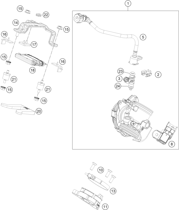 vue éclatée corps du clapet d'étranglement - ktm 390 duke white ckd my 2017