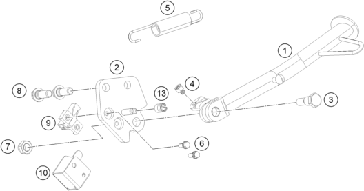 vue éclatée béquille latérale / béquille centrale - ktm 125 duke orange eu 2017