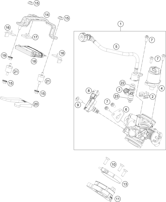 vue éclatée corps du clapet d'étranglement - ktm 125 duke white eu 2017