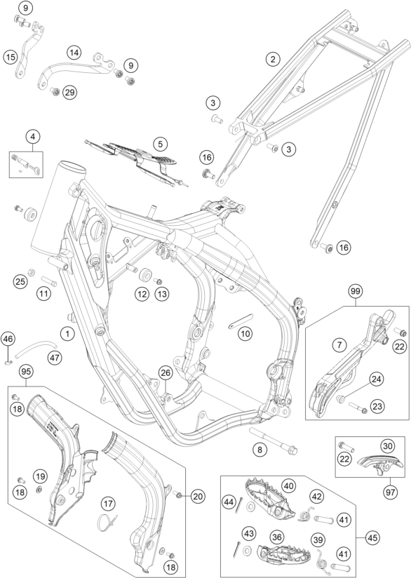 vue éclatée cadre - ktm 125 xc-w eu 2017