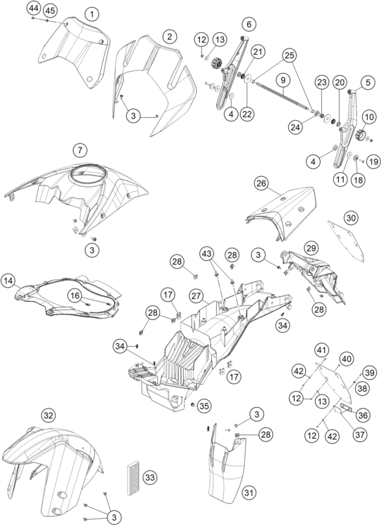 vue éclatée plaque, garde-boue - ktm 1290 super adventure r tkc 17 eu 2017