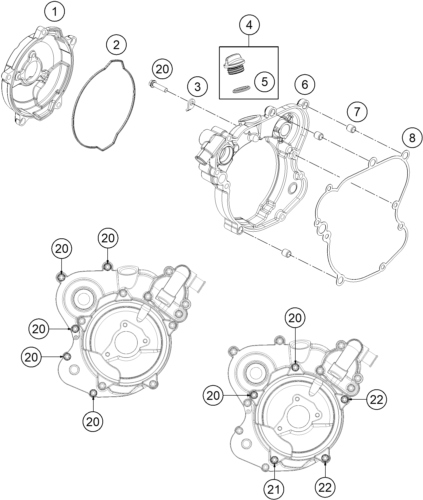 vue éclatée couvercle d’embrayage - ktm 65 sx eu 2018