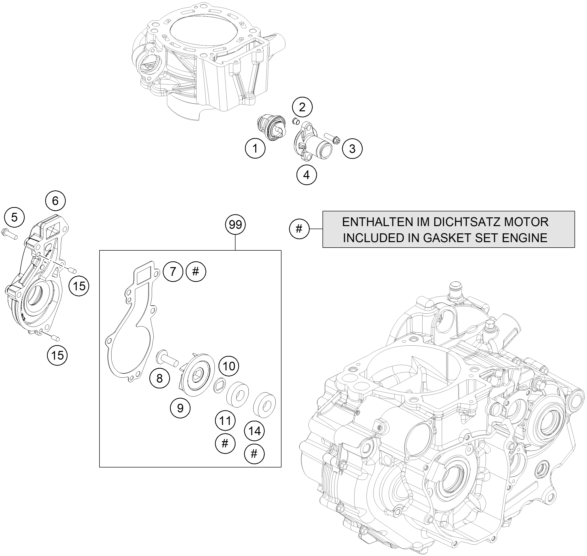 vue éclatée pompe à eau - ktm 690 enduro r eu 2018