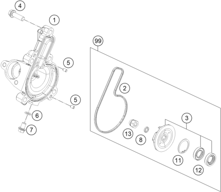 vue éclatée pompe à eau - ktm 200 duke, white w/o abs-ckd 18 co 2018