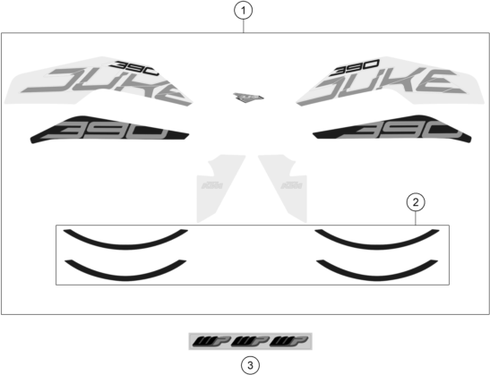 vue éclatée kit déco - ktm 390 duke, orange - ckd ph 2018