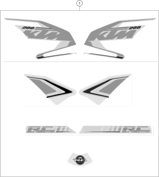 vue éclatée kit déco - ktm rc 200, white w/o abs - ckd ph 2018