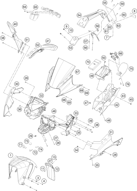 vue éclatée plaque, garde-boue - ktm rc 200, white w/o abs - ckd ph 2018