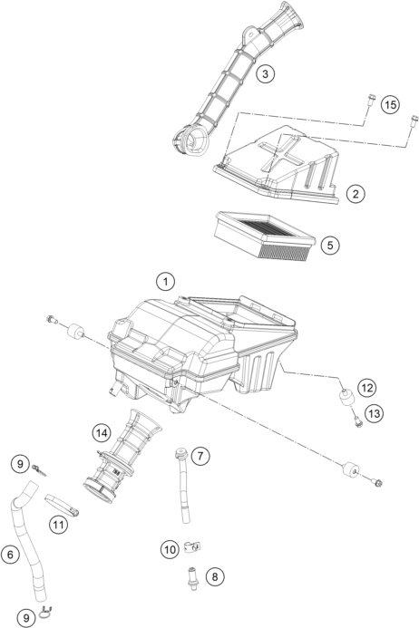 vue éclatée filtre à air - ktm 200 duke, white w/o abs th 2018