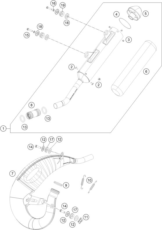 vue éclatée système d'echappement - ktm 125 sx eu 2019
