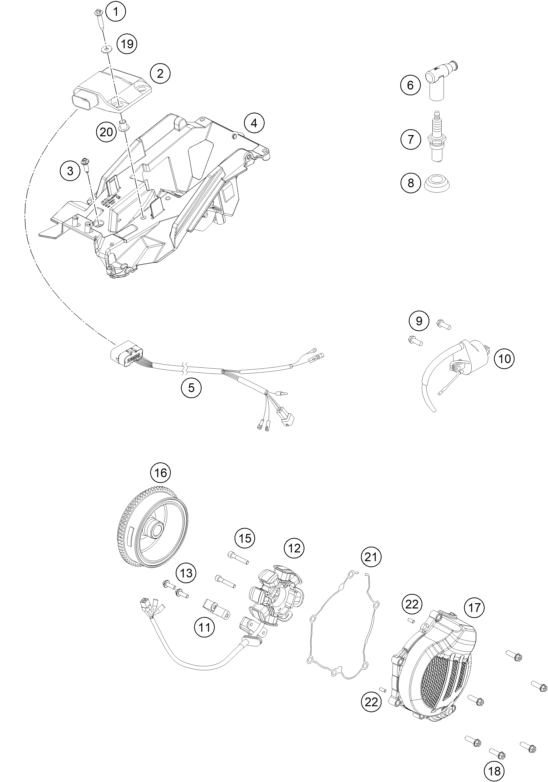 vue éclatée système de allumage - ktm 125 xc-w eu 2019