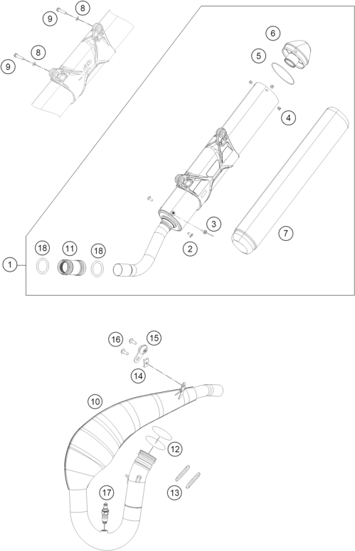 vue éclatée système d'echappement - ktm 250 exc tpi eu 2019