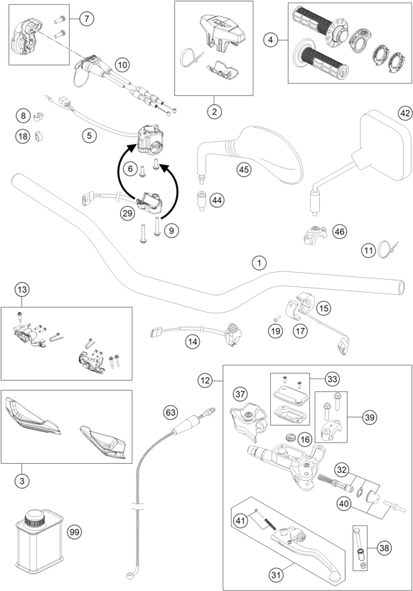 vue éclatée guidon, armatures - ktm 300 exc tpi eu 2019