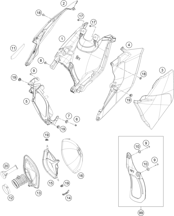 vue éclatée filtre à air - ktm 350 exc-f six days eu 2019