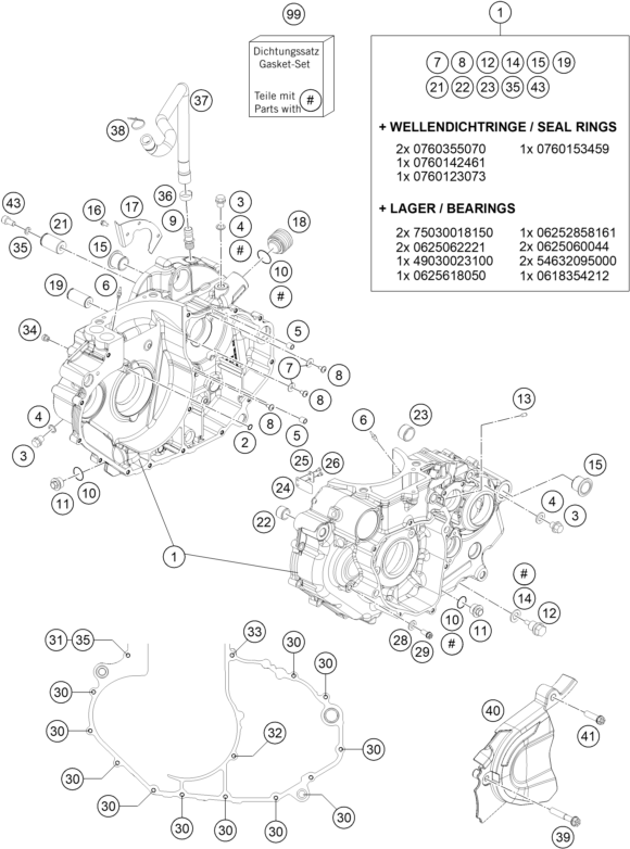 vue éclatée carter moteur - ktm 690 enduro r eu 2019