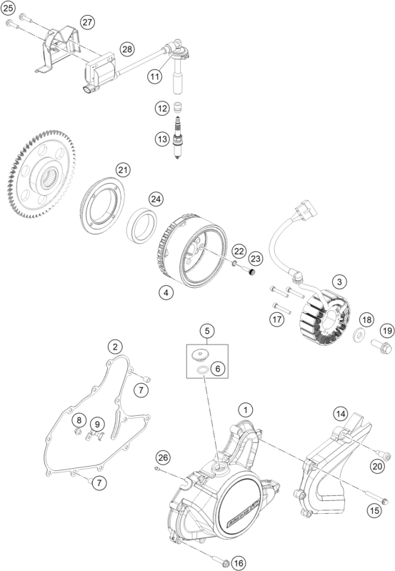 vue éclatée système de allumage - ktm rc 125, orange, eu 2019