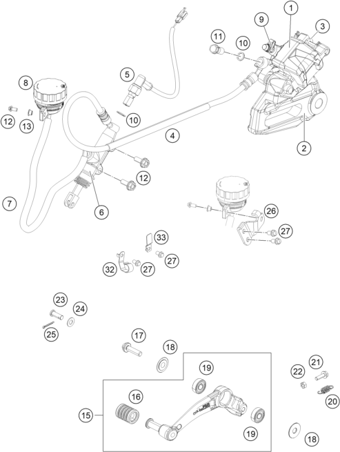vue éclatée étrier de frein arrière - ktm 200 duke, white, w/o abs-ckd co 2019