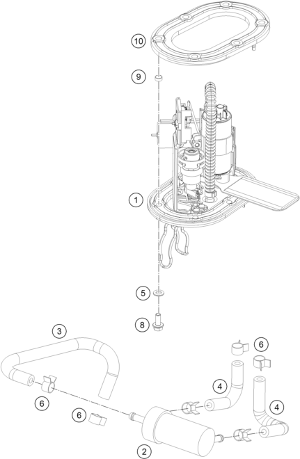 vue éclatée pompe à essence - ktm 200 duke, white, w/o abs th 2019