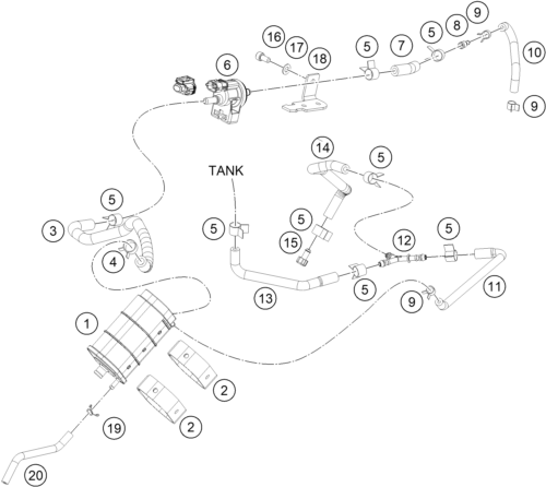 vue éclatée filtre à charbon actif - ktm 250 duke, white, w/o abs-ckd co 2019