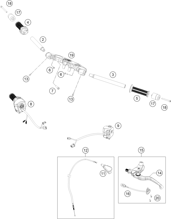 vue éclatée guidon, armatures - ktm rc 390, black th 2019