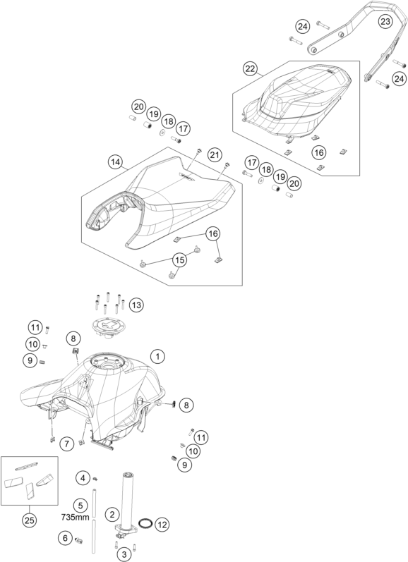 vue éclatée réservoir, selle - ktm 790 duke l, black eu 2019