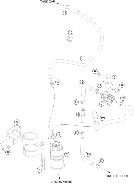 vue éclatée filtre à charbon actif - ktm 200 duke, orange, w/o abs th 2019