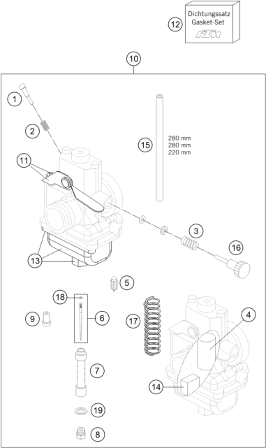 vue éclatée carburateur - ktm 65 sx eu 2020
