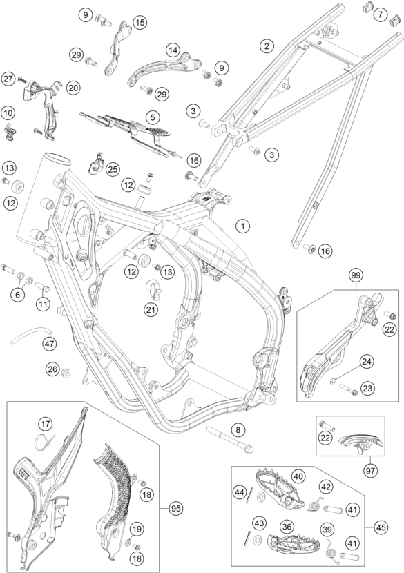vue éclatée cadre - ktm 150 exc tpi eu 2020