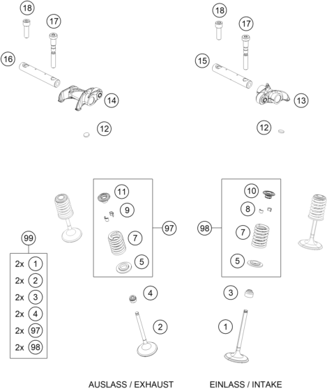 vue éclatée mécanisme de commande - ktm 450 exc-f six days eu 2020