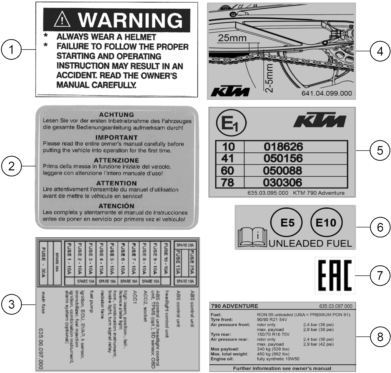 vue éclatée technic information sticker - ktm 790 adventure, orange eu 2020