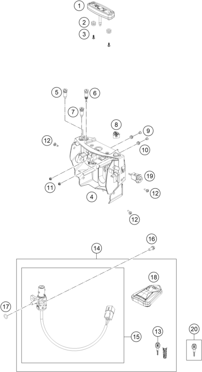 vue éclatée instruments / système de verrouillage - ktm 690 enduro r eu 2020