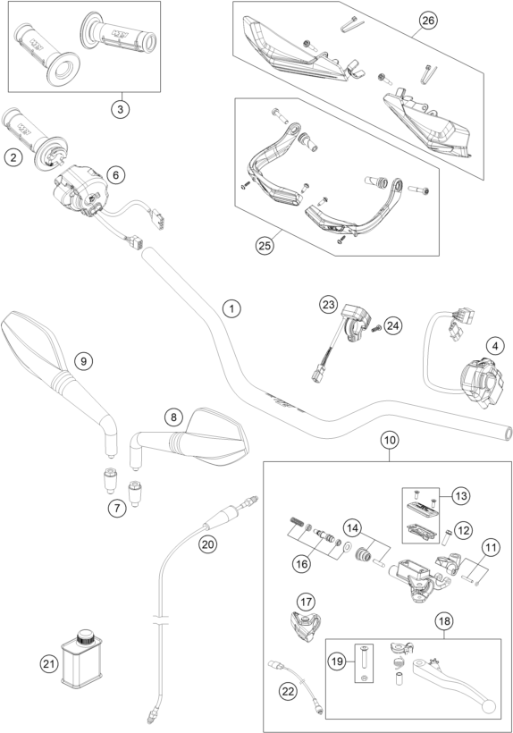 vue éclatée guidon, armatures - ktm 690 smc r eu 2020