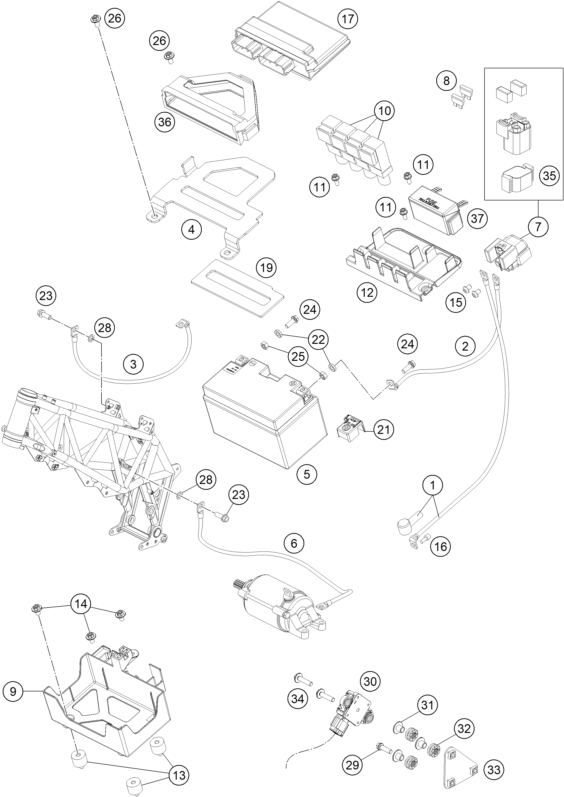 vue éclatée batterie - ktm 690 smc r eu 2020