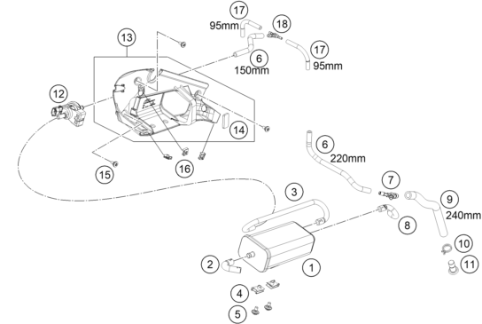 vue éclatée filtre à charbon actif - ktm 790 duke, orange eu 2020