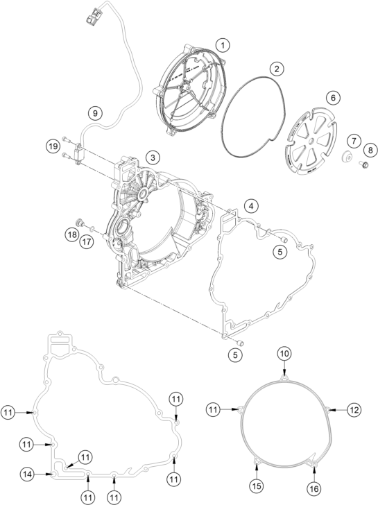 vue éclatée couvercle d’embrayage - ktm 1290 super duke r, orange eu 2020