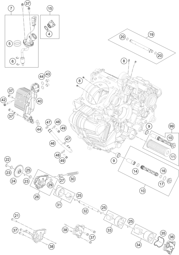 vue éclatée système de lubrification - ktm 1290 super duke r, orange eu 2020