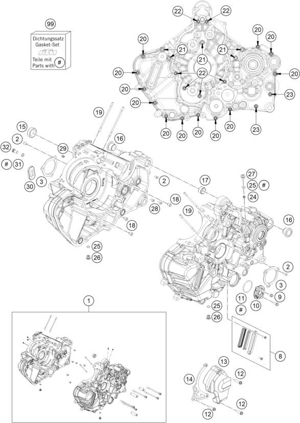 vue éclatée carter moteur - ktm 1290 super duke r, orange eu 2020
