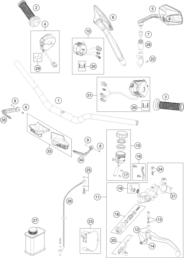 vue éclatée guidon, armatures - ktm 1290 super duke gt, black eu 2020