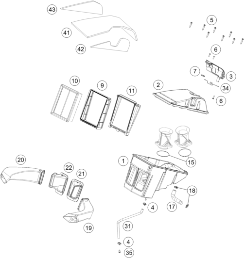 vue éclatée filtre à air - ktm 1290 super duke gt, white eu 2020