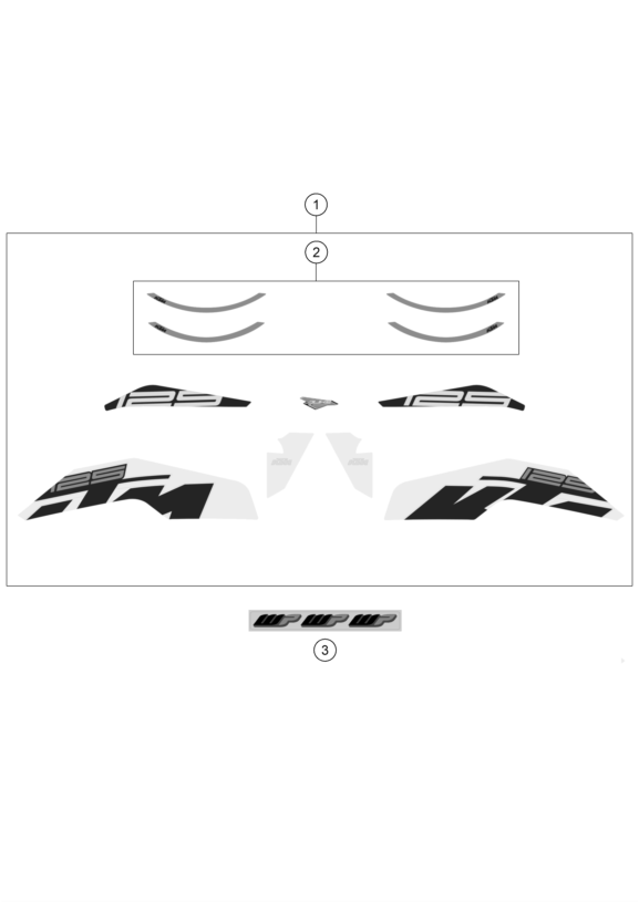 vue éclatée kit déco - ktm 125 duke, white eu 2020