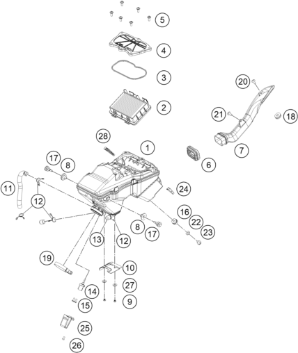 vue éclatée filtre à air - ktm 125 duke, white eu 2020