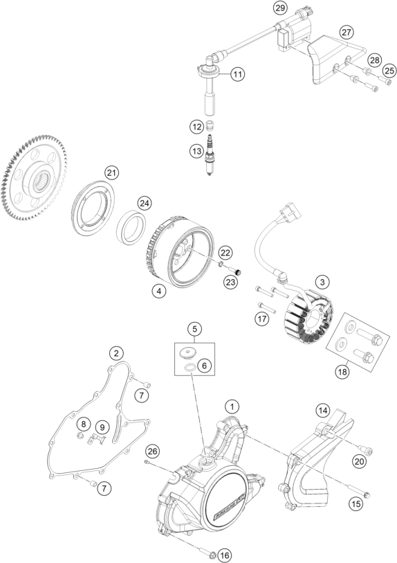 vue éclatée système de allumage - ktm 125 duke, white eu 2020