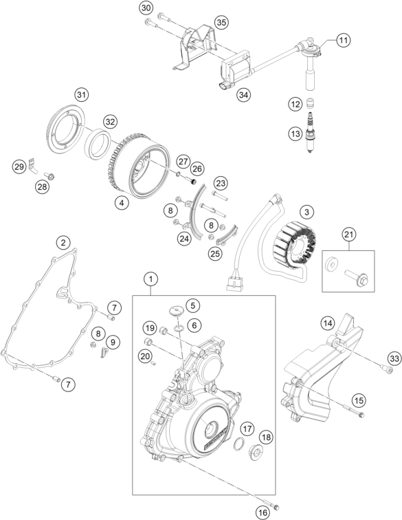 vue éclatée système de allumage - ktm rc 390, white eu 2020