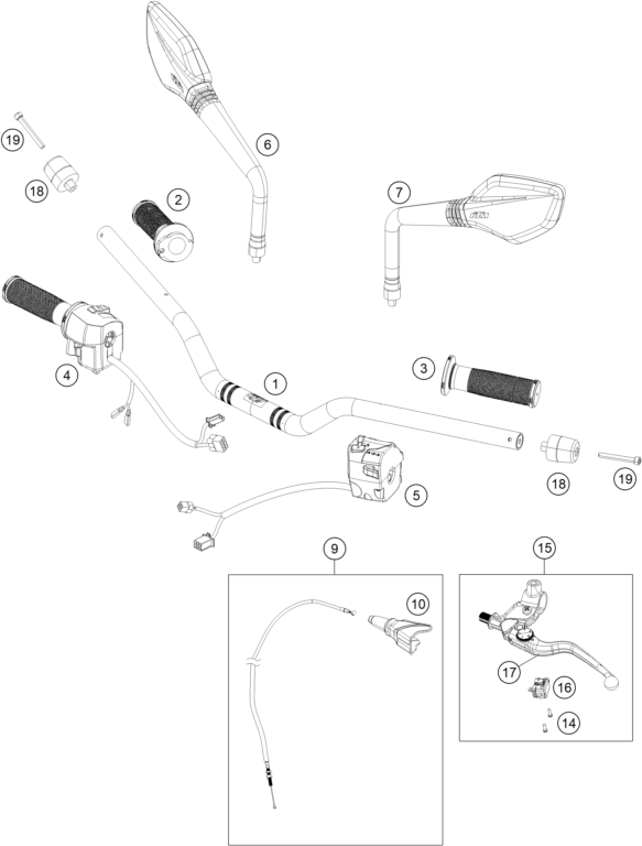 vue éclatée guidon, armatures - ktm 390 duke, white th 2020