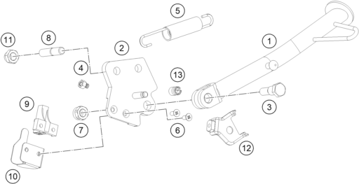 vue éclatée béquille latérale / béquille centrale - ktm 390 duke, white th 2020