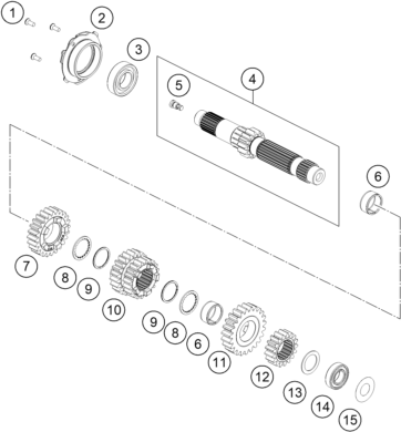 vue éclatée boîte de vitesse i - arbre primaire - ktm 790 duke orange ckd in 2019