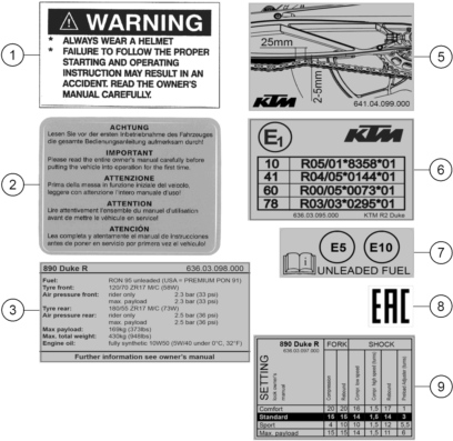 vue éclatée technic information sticker - ktm 890 duke r eu 2020