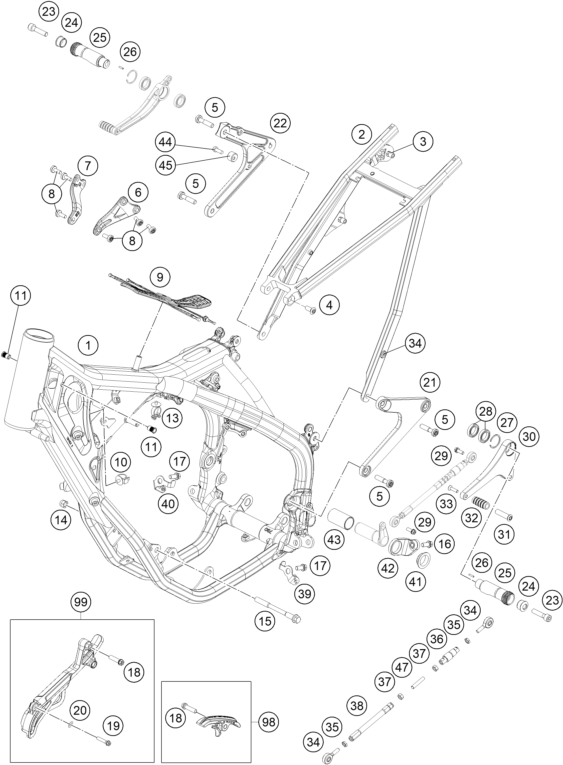 vue éclatée cadre - ktm rc4 r 2020