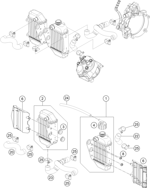 vue éclatée système de refroidissement - ktm 50 sx mini eu 2021