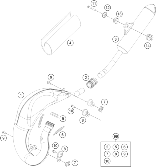 vue éclatée système d'echappement - ktm 65 sx eu 2021