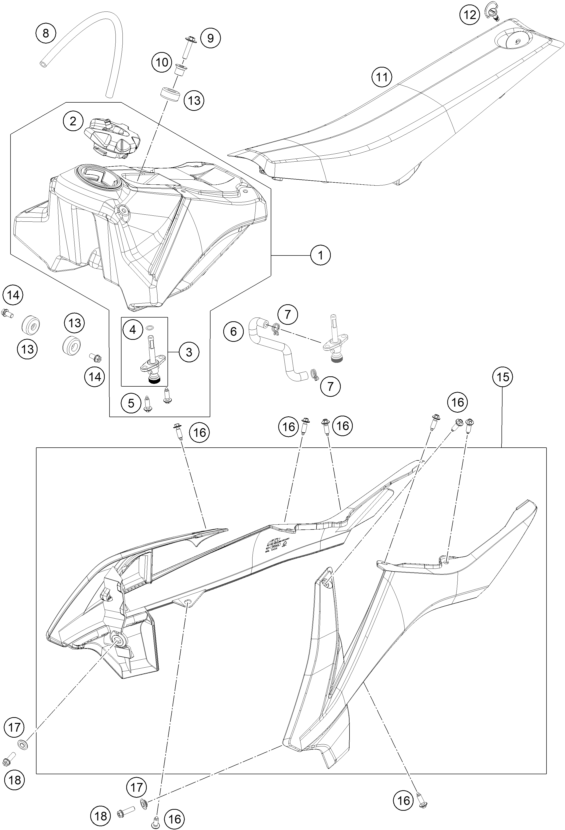 vue éclatée réservoir, selle - ktm 65 sx eu 2021